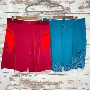 Lot Of 2 Hylete XXL Mens Blue Pink Drawstring Waist Comfort Board Shorts